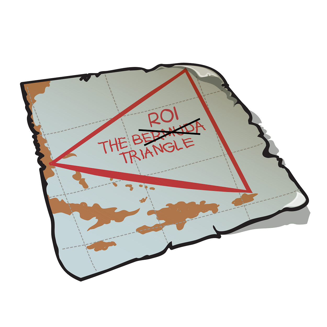 old style map of the Bermuda Triangle, with Bermuda crossed out and replaced with ROI